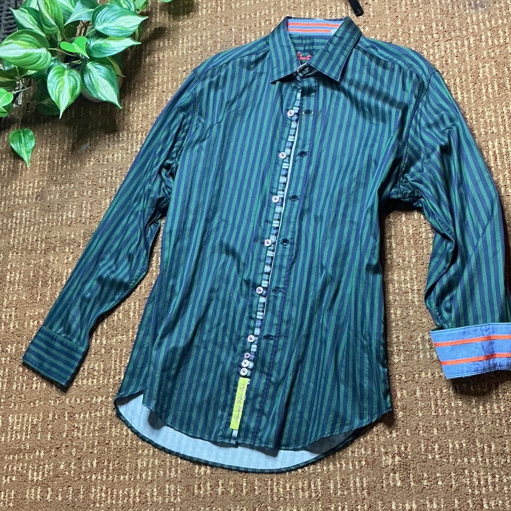 Robert Graham Teal and Navy Striped Shirt